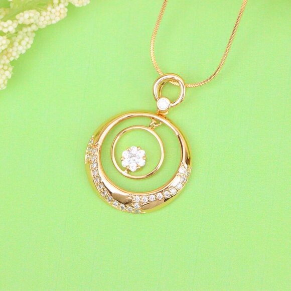 "Rose Gold Circular Pendant with Floating Crystal Flower Design, XPPT1487 - Picture 11 of 12